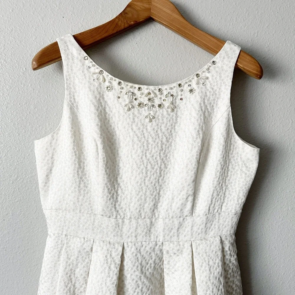 Eliza J White Shimmer Embellished Neckline Sleeveless‎ Fit Flare Dress Size 12 - Picture 2 of 15